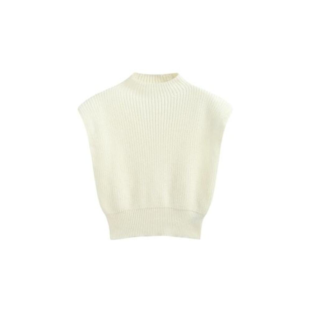 Cider Cream Mock Neck Knit Top Shoulder Pad Cap Sleeve Sweater XXS